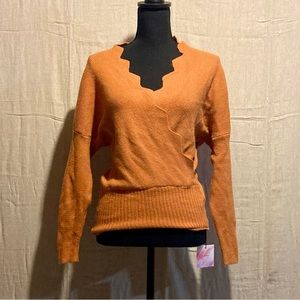 NWT Chicwish Wavy V Neck Wrap Sweater in Caramel Pumpkin Orange So Soft